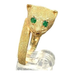 14kt Gold Cat  Panther Ring  Emerald Eyes, Perfect Gift Size 8 Solid Gold